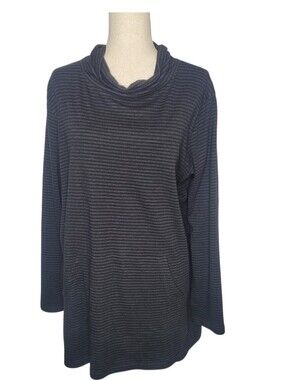 Iridium Women Sweater Pima Cotyon Cowlneck Stripped Sweatshirt Sz Large